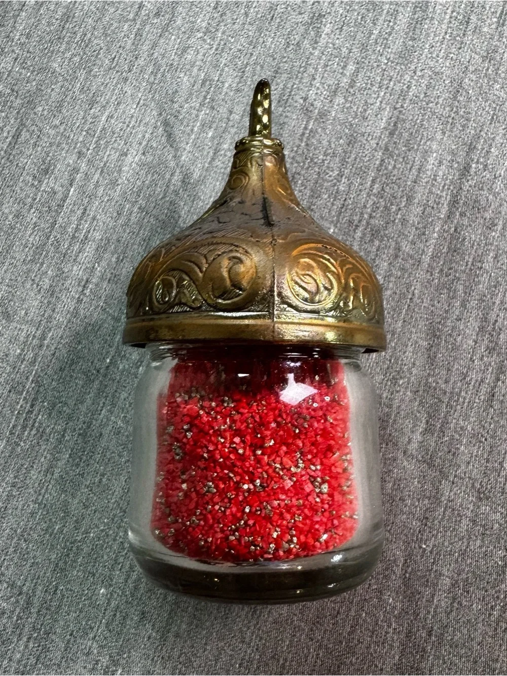 Decorative Middle Eastern Brass Dome Mini Jar & Scented Incense Crystals Red